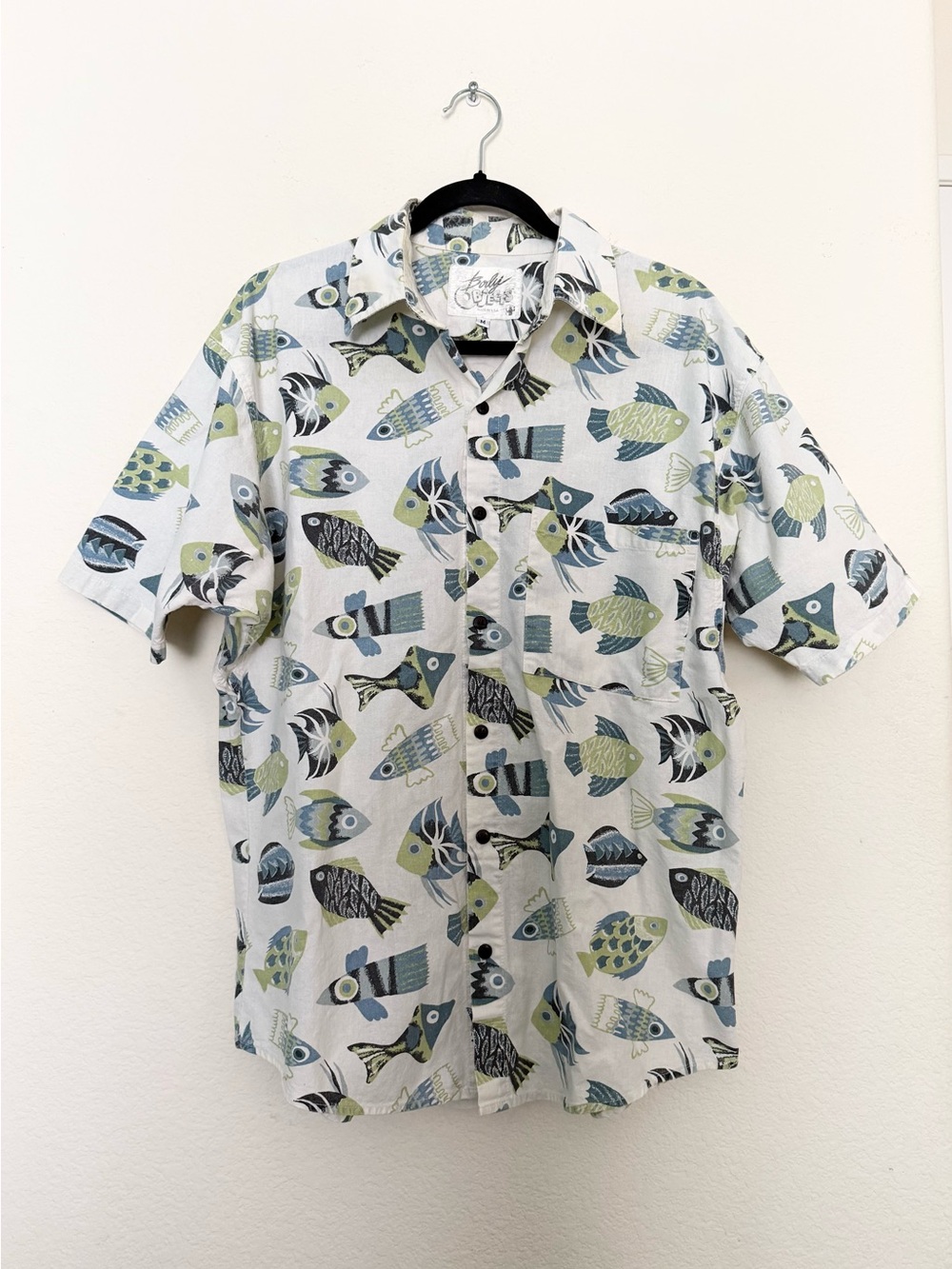 🐟 vintage 90’s men’s fish pattern button up shirt